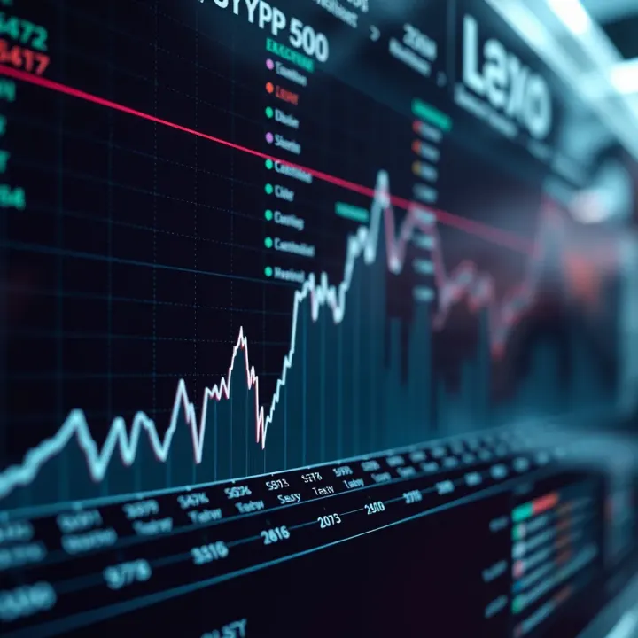 Graph showing upward trend of global stock market index with highlighted companies