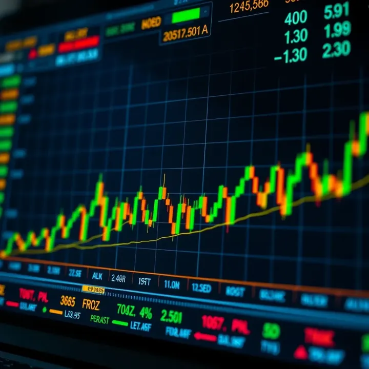Graph showing fluctuating financial market trends and trading performance