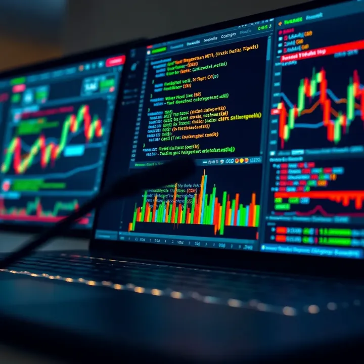 Programming and Strategy Development for Trading Bots Visual representation of programming code alongside financial charts used in bot strategy development