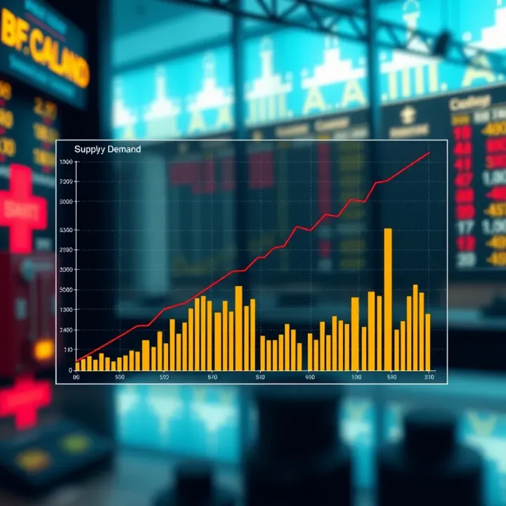 Graph illustrating the relationship between supply and demand curves affecting asset prices