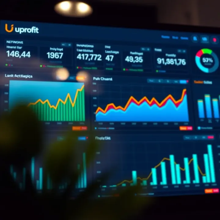 Dashboard showing financial growth charts and data analytics